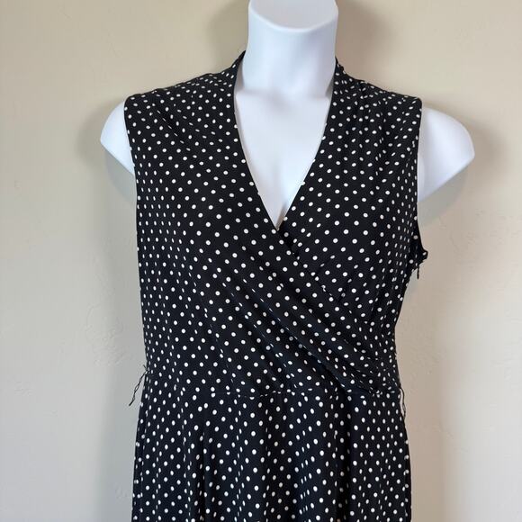 Evan-Picone Sz 14 Retro Polka Dot A-Line Dress Sleeveless Wrap Style Midi Work - Picture 3 of 9
